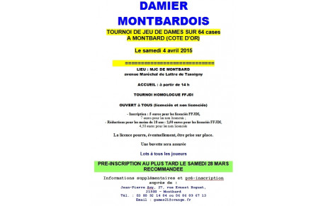 Tournoi 64 cases - Montbard (21)- 4 avril